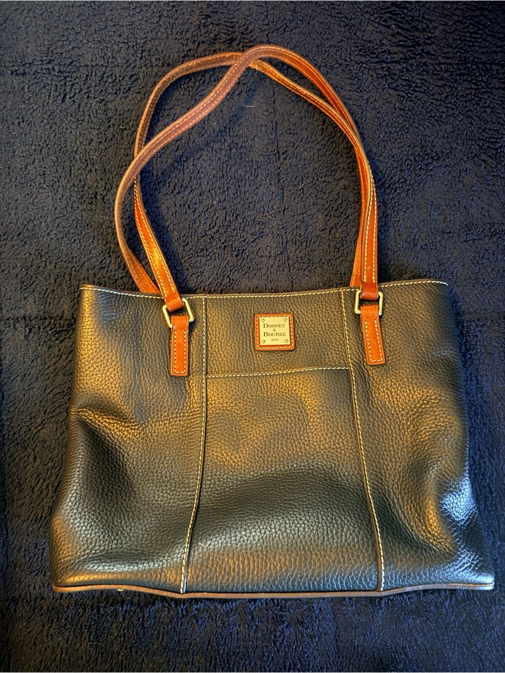 Dooney & Bourke Black Leather Tote with Brown Trim with wallet and dust bag